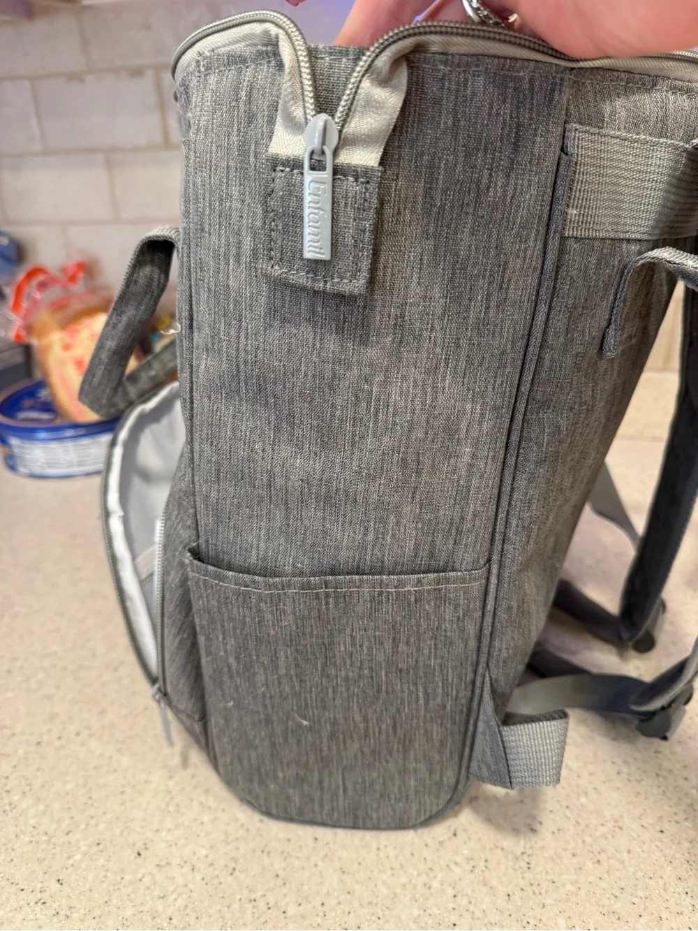 Grey Fabric Baby Diaper Bag Backpack Tote